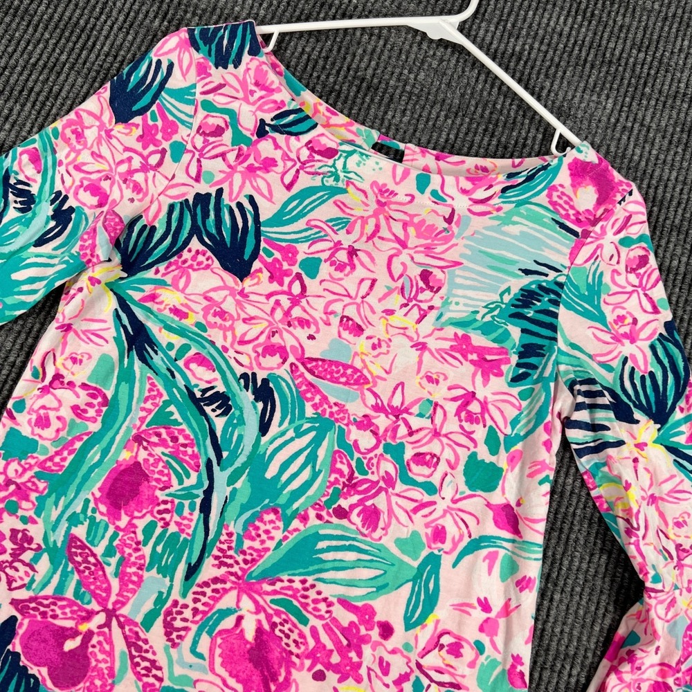 Lilly Pulitzer Top‎ Womens XS Pink Blue Floral Bell Sleeve Lightweight Casual